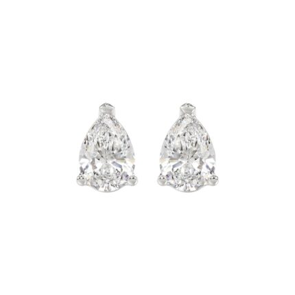 LADIES SOLITAIRE EARRINGS 3CT PEAR DIAMOND 14K WHITE GOLD