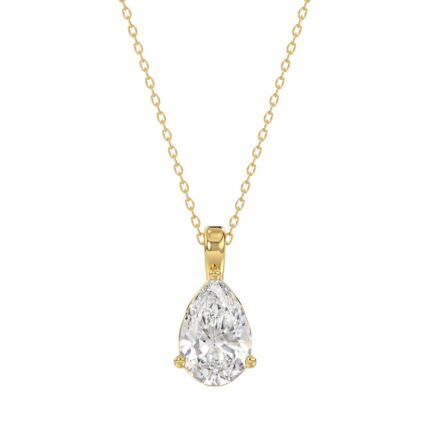 LADIES SOLITAIRE PENDANT WITH CHAIN 2CT PEAR DIAMOND 14K YELLOW GOLD