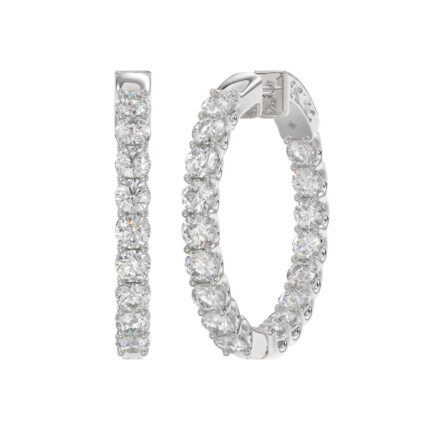 LADIES HOOP EARRINGS 3CT ROUND DIAMOND 14K WHITE GOLD