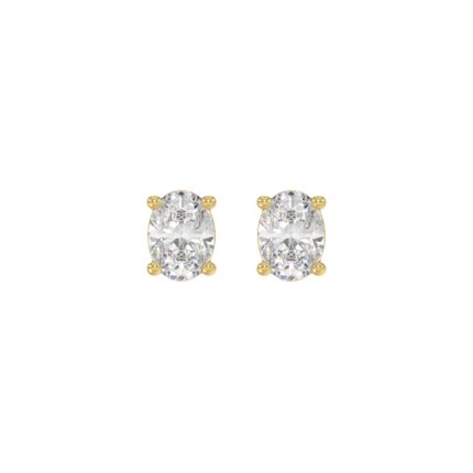 LADIES SOLITAIRE EARRINGS 1CT OVAL DIAMOND 14K YELLOW GOLD