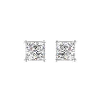 LADIES SOLITAIRE EARRINGS 2 1/2CT PRINCESS DIAMOND 14K WHITE GOLD