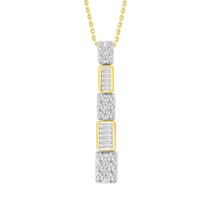 LADIES PENDANT WITH CHAIN 0.50CT ROUND/BAGUETTE DIAMOND 14K WHITE GOLD (SI QUALITY)