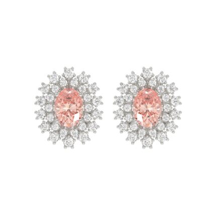 14K WHITE GOLD CRAFTED WITH 18K YELLOW GOLD BACK PLATE 1 1/2CT ROUND/PINK OVAL  DIAMOND LADIES EARRINGS
