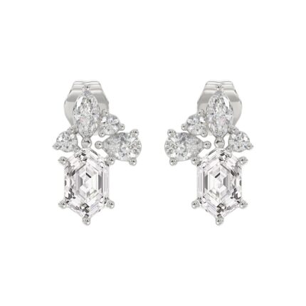 14K WHITE GOLD 1 1/2CT ROUND/MARQUISE/PEAR/HEXAGON STEP CUT LADIES EARRINGS
