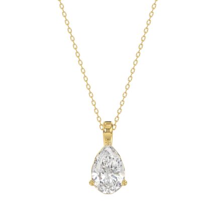 LADIES SOLITAIRE PENDANT WITH CHAIN 1CT PEAR DIAMOND 14K YELLOW GOLD