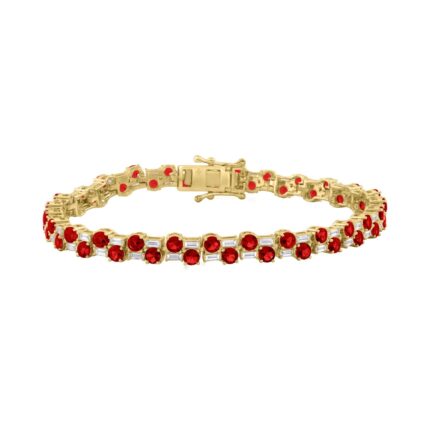 14K YELLOW GOLD 9.00CT BAGUETTE/ROUND RUBY DIAMOND LADIES BRACELET (ROUND RUBY 7 3/4CT)