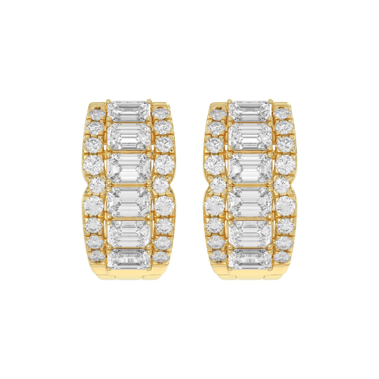 14K YELLOW GOLD 1 3/4CT ROUND/EMERALD DIAMOND HOOP EARRINGS 1 14K YELLOW GOLD 1 3/4CT ROUND/EMERALD DIAMOND HOOP EARRINGS - Image 1