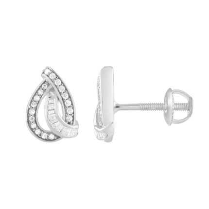 LADIES EARRINGS 0.20CT ROUND/BAGUETTE DIAMOND 10K WHITE GOLD