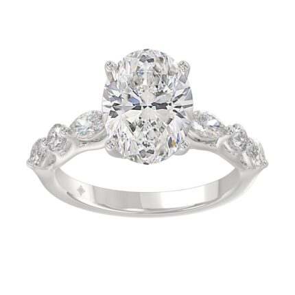 Elegant 14K White Gold  Bridal Fancy Ring for Ladies 3 3/4CT Round & Marquise& Oval Cut Diamonds 3.00CT Center stone (Color F-G -Clarity VS1/V