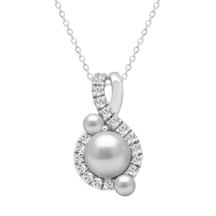 14K WHITE GOLD 1 1/4CT ROUND/PEARL DIAMOND LADIES PENDANT WITH CHAIN