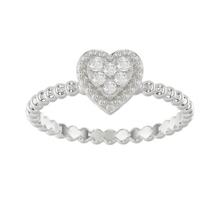 Ladies 0.10Ct Round Diamond Halo Heart Ring Sterling Silver Stylish Women�S Engagement & Promise Ring