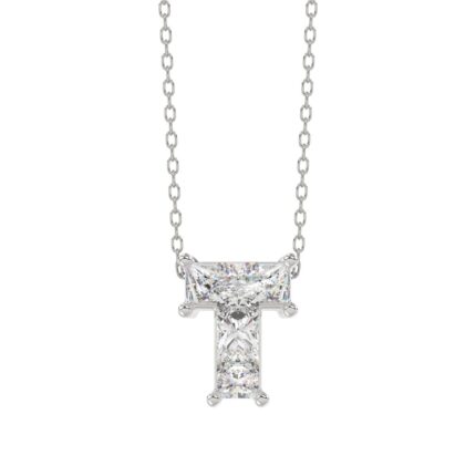 14K WHITE GOLD 1.00CT FANCY CUT ALPHABET DIAMOND LADIES PENDANT WITH CHAIN