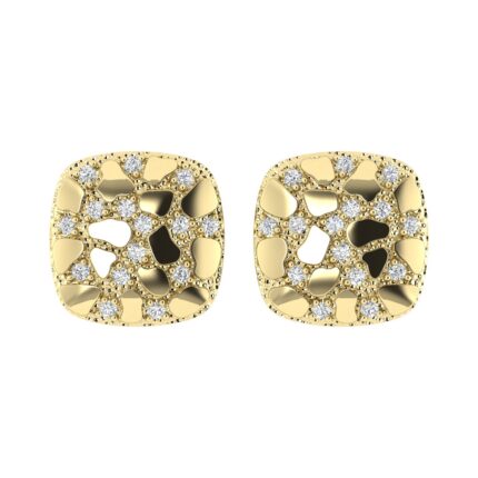 �Ladies Nugget-Fashion Earrings 0.15Ct Round Diamond 10K Yellow Gold � Elegant Women�S Fashion Jewelry Gift