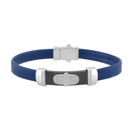 0.25 Ct Round Diamond Men�S Bracelet � Sterling Silver White With Rubber Strap (Blue/Black)