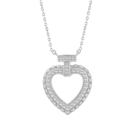 ELEGANCE�10K WHITE GOLD 0.15CT TWISTED CIRCLE HEART & LADIES PENDANT ROUND DIAMOND WITH CHAIN