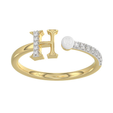 Women�S 10K Yellow Gold Letter �H� Diamond & Pearl Ring 0.10Ct Round Diamond Fine Jewelry