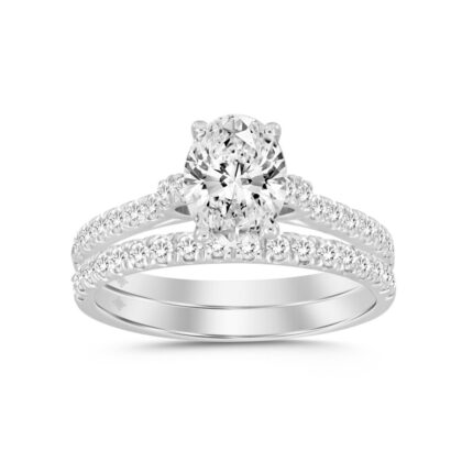 14K WHITE GOLD 1 1/2CT ROUND/OVAL DIAMOND LADIES BRIDAL SET (CENTER STONE OVAL DIAMOND 1CT)