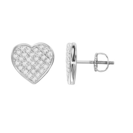 Women�S Sterling Silver Yuva White 0.25CT Round Diamond Heart Earrings Elegant Fine Jewelry