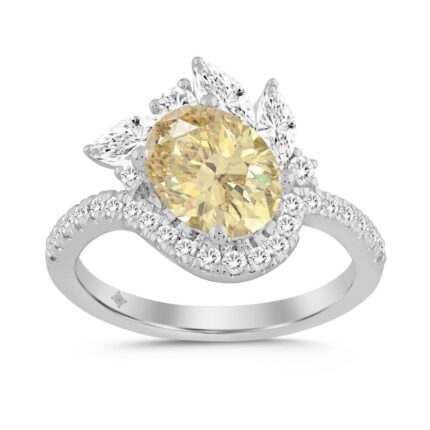 14K WHITE GOLD 2 1/4CT ROUND/MARQUISE/OVAL DIAMOND LADIES RING (CENTER STONE YELLOW OVAL DIAMOND 1 1/2CT)