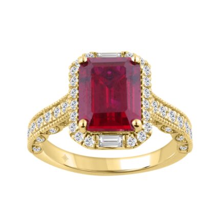 14K YELLOW GOLD 5 3/4CT ROUND/EMERALD/BAGUETTE DIAMOND LADIES RING (CENTER STONE EMERALD RUBY DIAMOND 5CT)