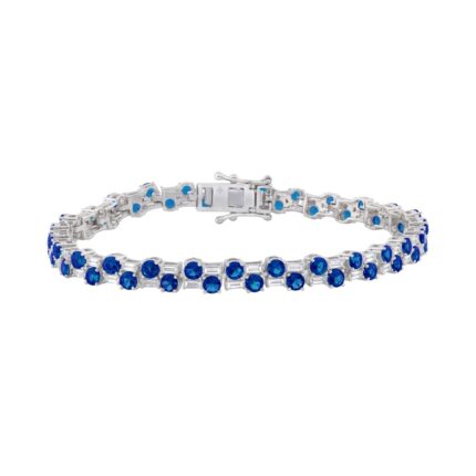 14K WHITE GOLD 9.00CT BAGUETTE/ROUND DIAMOND LADIES BRACELET (BLUE SAPPHIRE ROUND DIAMOND 7 7/8CT)