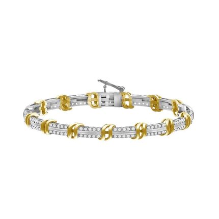 LADIES BRACELET 2.00CT ROUND DIAMOND 10K WHITE/YELLOW GOLD