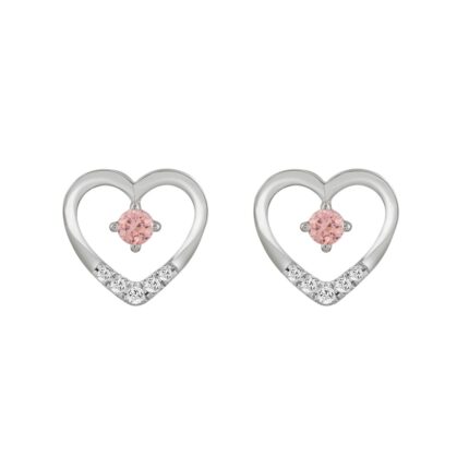 ETERNAL BLUSH COLLECTION LADIES EARRINGS 1/3CT ROUND DIAMOND 14K WHITE GOLD (CENTER STONE PINK ROUND DIAMOND 1/5CT)