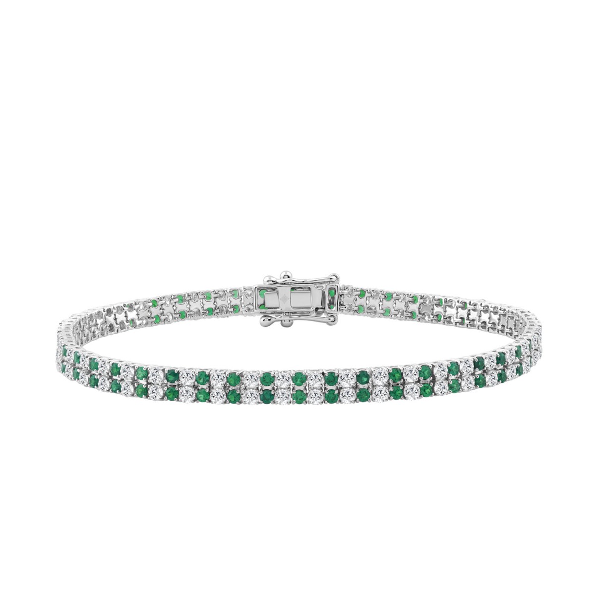 LADIES BRACELET 3CT ROUND/ROUND GREEN EMERALD DIAMOND 14K WHITE GOLD (ROUND GREEN EMERALD DIAMOND 2 3/4CT ) 1 LADIES BRACELET 3CT ROUND/ROUND GREEN EMERALD DIAMOND 14K WHITE GOLD (ROUND GREEN EMERALD DIAMOND 2 3/4CT ) - Image 1