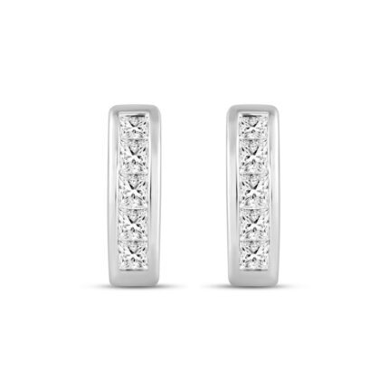 LADIES HOOPS EARRINGS 1.00CT PRINCESS DIAMOND 14K WHITE GOLD