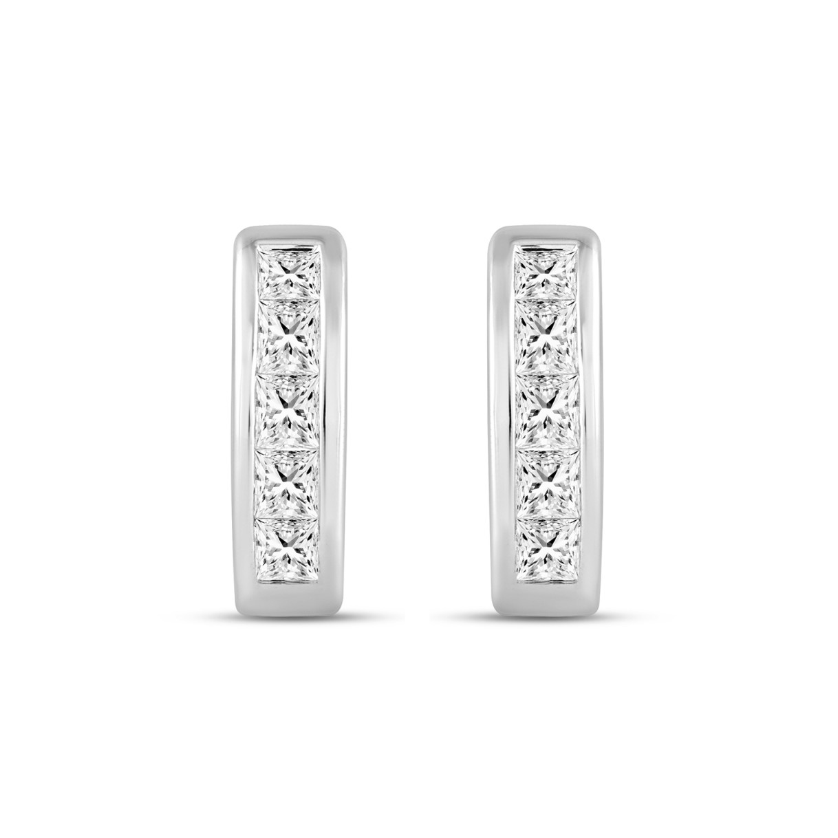 LADIES HOOPS EARRINGS 1.00CT PRINCESS DIAMOND 14K WHITE GOLD 1 LADIES HOOPS EARRINGS 1.00CT PRINCESS DIAMOND 14K WHITE GOLD - Image 1