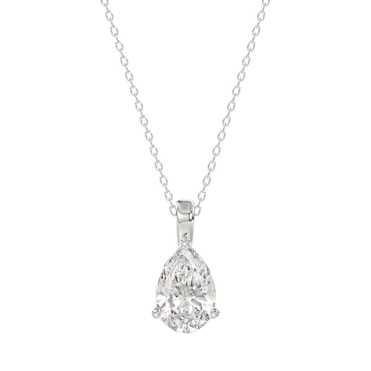LADIES SOLITAIRE PENDANT WITH CHAIN 1 1/2CT PEAR DIAMOND 14K WHITE GOLD 1 LADIES SOLITAIRE PENDANT WITH CHAIN 1 1/2CT PEAR DIAMOND 14K WHITE GOLD - Image 1