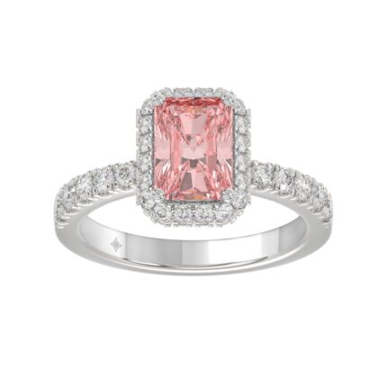 ETERNAL BLUSH COLLECTION 14K WHITE GOLD 4.00CT ROUND/RADIANT DIAMOND LADIES RING (CENTER STONE PINK RADIANT DIAMOND 3.00CT)