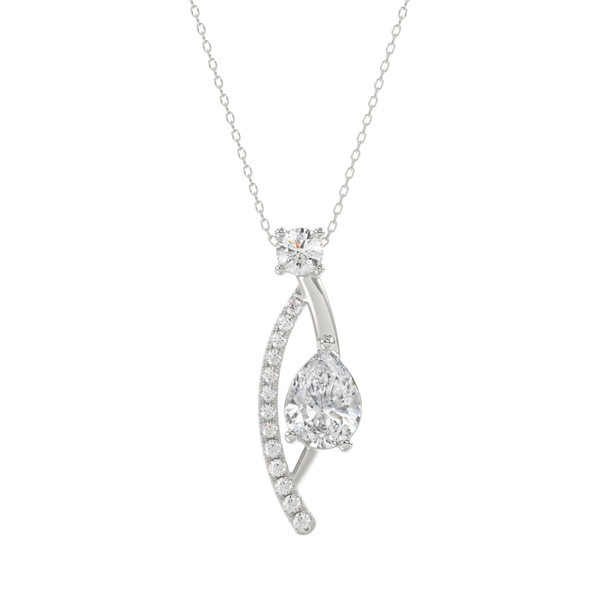 14K WHITE GOLD 1.00CT ROUND/PEAR DIAMOND LADIES PENDANT 1 14K WHITE GOLD 1.00CT ROUND/PEAR DIAMOND LADIES PENDANT - Image 1