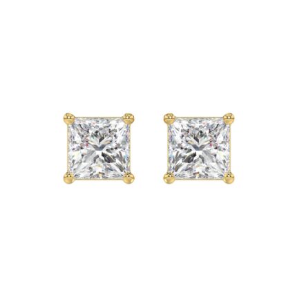 LADIES SOLITAIRE EARRINGS 4CT PRINCESS DIAMOND 14K YELLOW GOLD