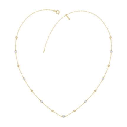 Luxury Round/Pearl Diamond Necklace 10K Yellow Gold 1/3CT Elegant Ladies Jewelry (Color F-G -Clarity VS1/VS2)
