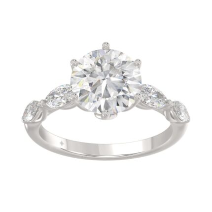 Luxury 14K White Gold  Bridal Ring for Ladies 3 3/4CT Round & Marquise Cut Diamonds 3.00CT Round Center stone (Color F-G -Clarity VS1/VS2)
