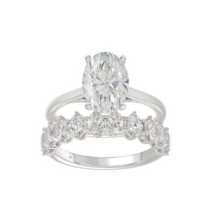 14K WHITE GOLD 4 1/2CT ROUND/OVAL DIAMOND LADIES BRIDAL SET (CENTER STONE OVAL DIAMOND 3.00CT)