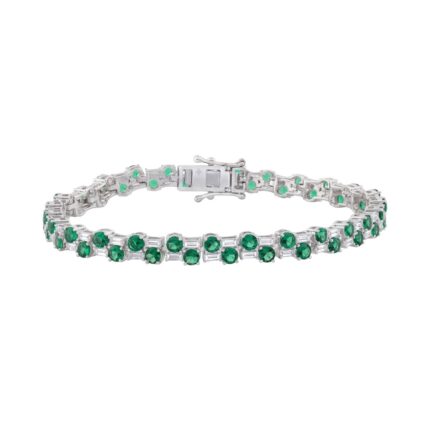 14K WHITE GOLD 8.00CT BAGUETTE/ROUND DIAMOND LADIES BRACELET (GREEN EMERALD ROUND DIAMOND 6 5/8CT)
