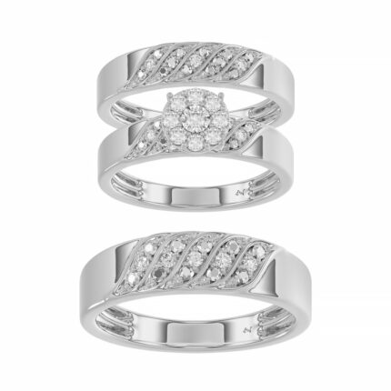 Sterling Silver Diamond Trio Ring Set 0.33Ct Round Women Bridal Engagement Wedding Set Fine Jewelry Gift