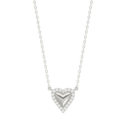 Round Diamond Heart Necklace, 0.10Ct Sterling Silver  Love Necklace, Minimal Heart Charm Pendant For Your Loved One, Girlfriend Gift