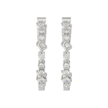 LADIES HOOP EARRINGS 2 1/2CT ROUND/EMERALD/MARQUISE DIAMOND 14K WHITE GOLD