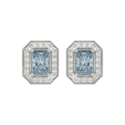 14K WHITE GOLD 1 1/4CT ROUND/BLUE RADIANT DIAMOND LADIES EARRING