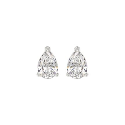 LADIES SOLITAIRE EARRINGS 2CT PEAR DIAMOND 14K WHITE GOLD