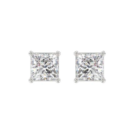 LADIES SOLITAIRE EARRINGS 4CT PRINCESS DIAMOND 14K WHITE GOLD