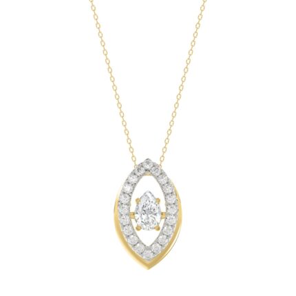 LADIES DANCING DIAMOND PENDANT WITH CHAIN 3/4CT ROUND/PEAR DIAMOND 14K YELLOW GOLD (CENTER STONE PEAR DIAMOND 1/2CT)