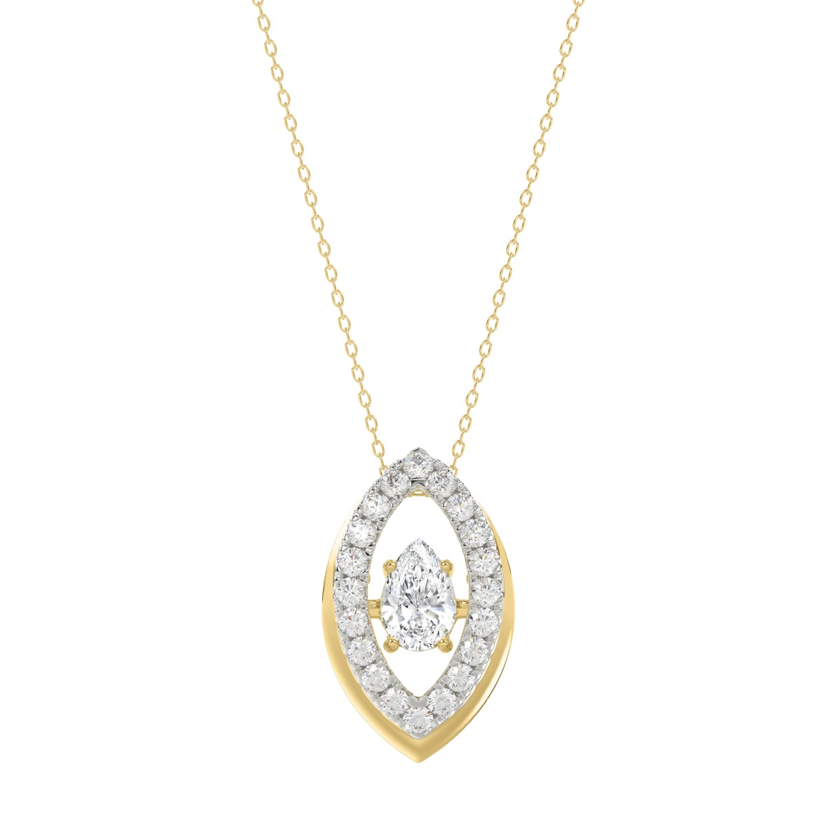 LADIES DANCING DIAMOND PENDANT WITH CHAIN 3/4CT ROUND/PEAR DIAMOND 14K YELLOW GOLD (CENTER STONE PEAR DIAMOND 1/2CT) 1 LADIES DANCING DIAMOND PENDANT WITH CHAIN 3/4CT ROUND/PEAR DIAMOND 14K YELLOW GOLD (CENTER STONE PEAR DIAMOND 1/2CT) - Image 1