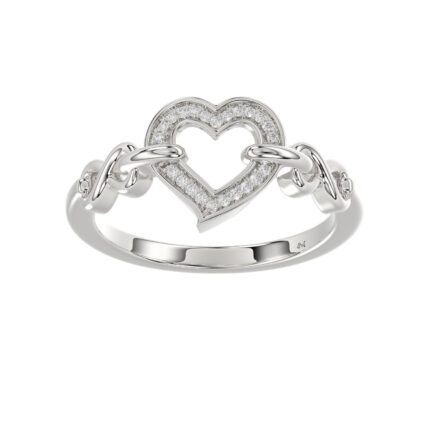 Ladies Sterling Silver 0.05Ct Round Diamond Heart Design Fashion Ring Stylish Ladies Jewelry Ring