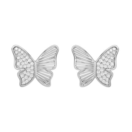 Sterling Silver Round Diamond Butterfly Stud Earrings For Women  0.16 Ct Round Cut Elegant Ladies Earrings