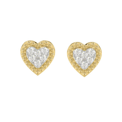 Elegant 0.20Ct Round Diamond Heart Earrings In 10K Yellow Gold  Romantic Ladies Fine Jewelry