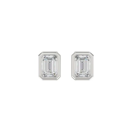 LADIES SOLITAIRE EARRINGS 2CT EMERALD DIAMOND 14K WHITE GOLD